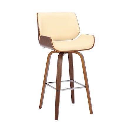 Armen Living Tyler 30" Bar Height Swivel Cream Faux Leather and Walnut Wood Bar Stool LCTYBACRWA30